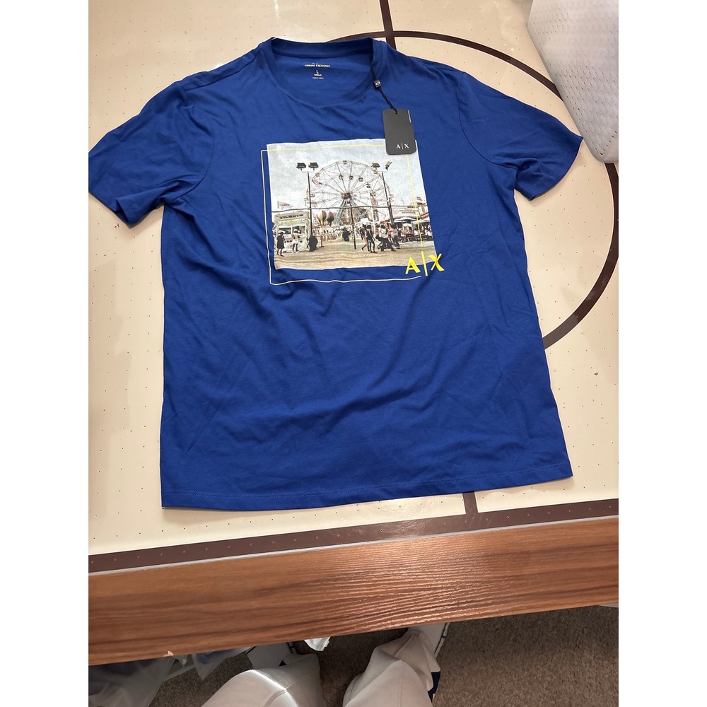 1259 Armani Exchange Mens Ferris Wheel Graphic T-Shirt Blue
